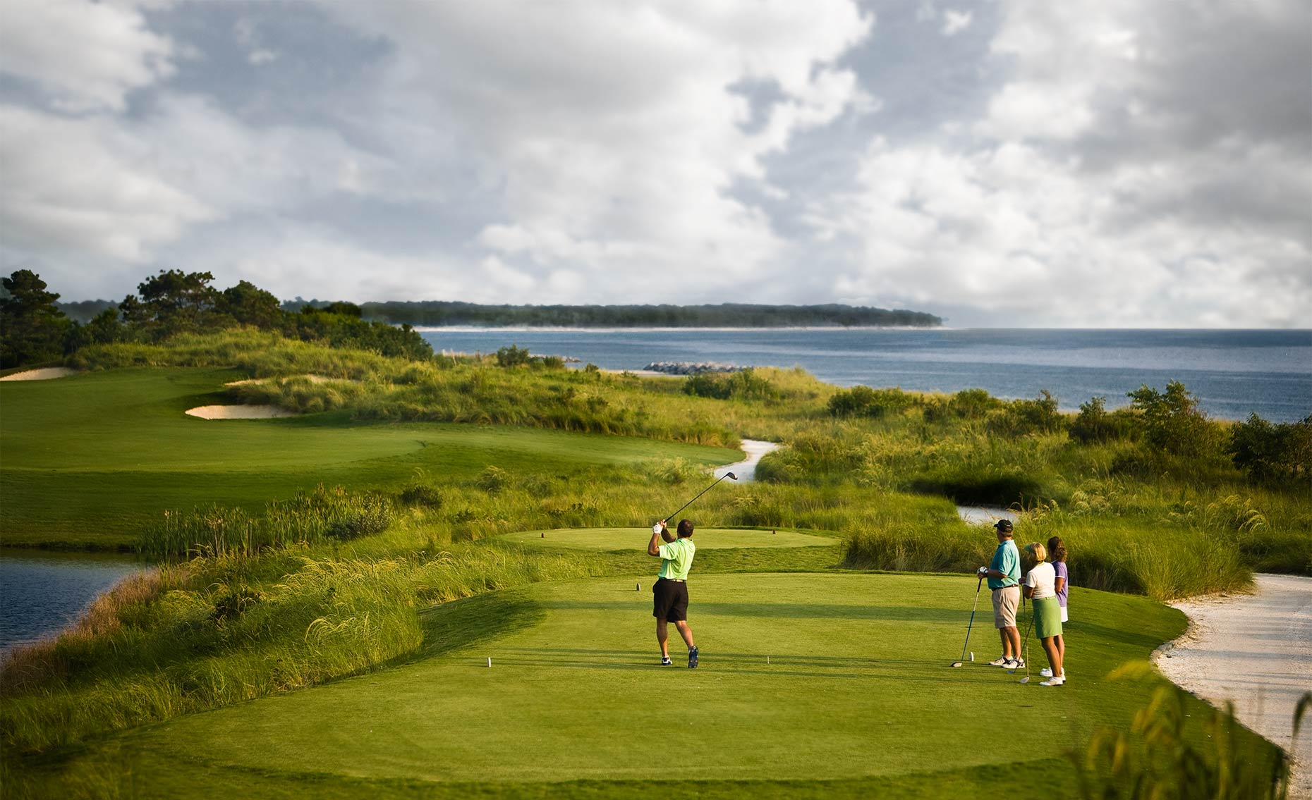 golf, bay, foursome, greens, summer, tee