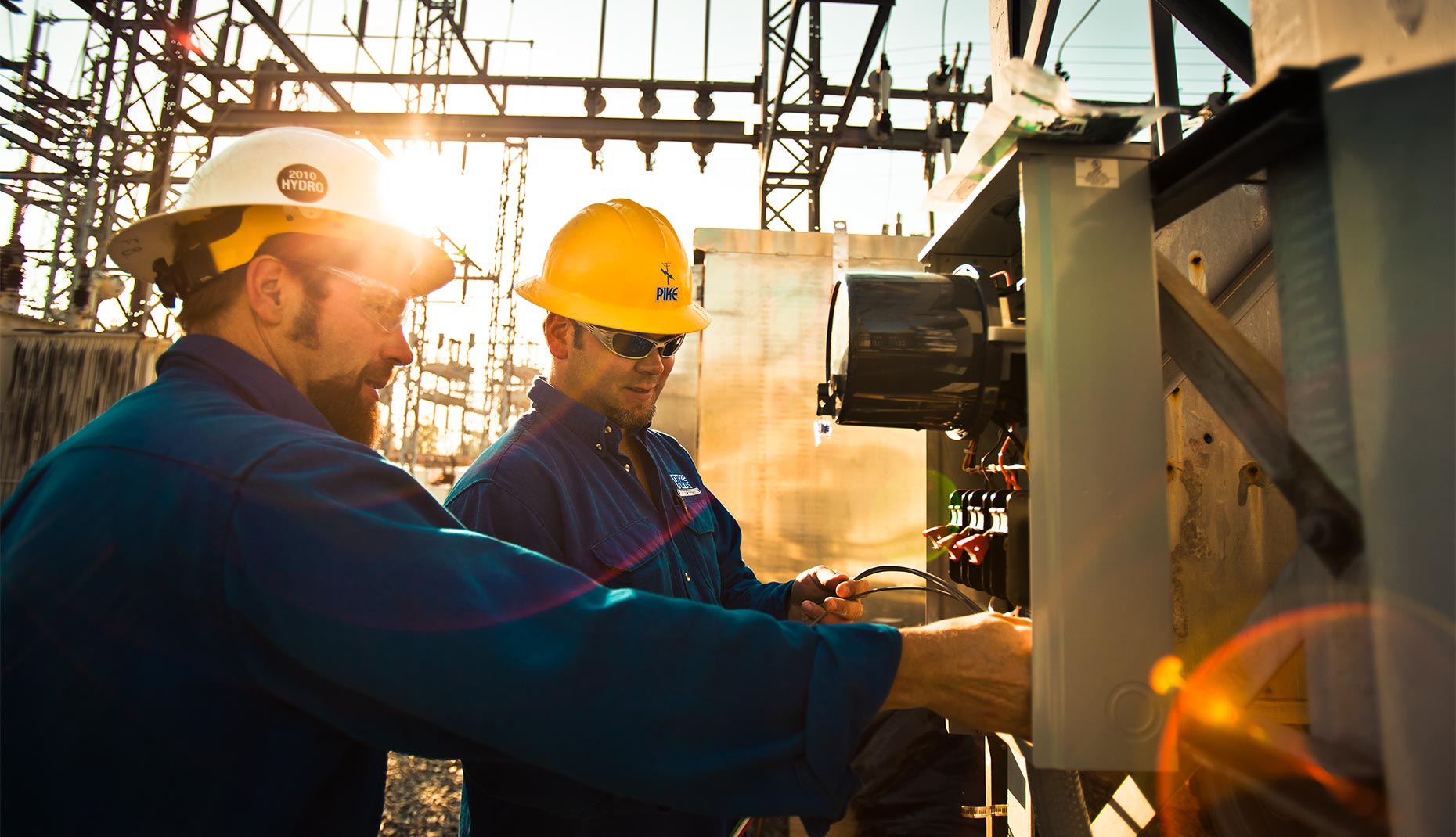Power, electricity, hard hats, station